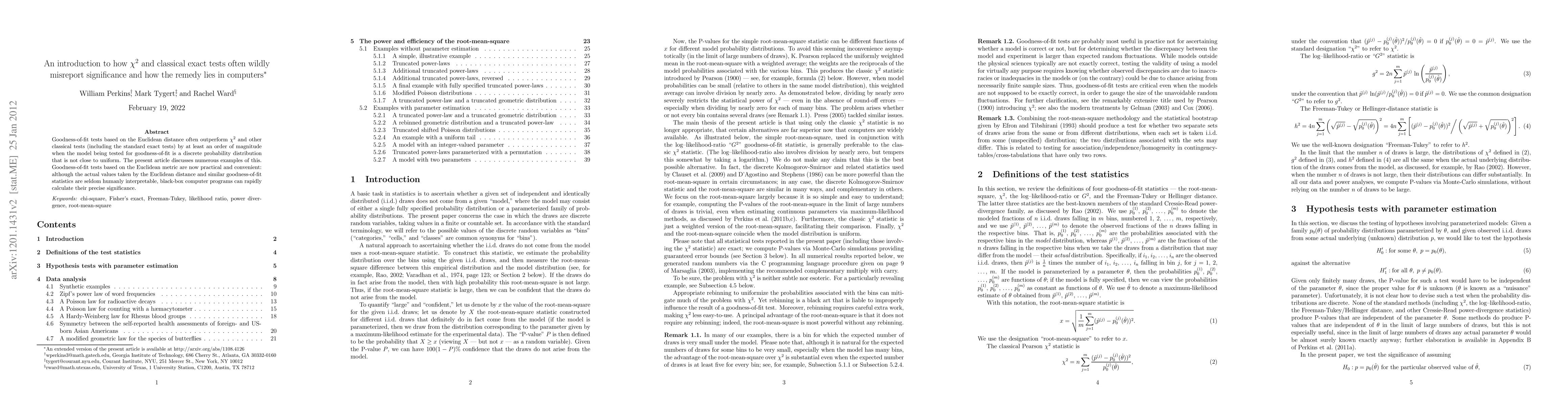 Thumbnail for An introduction to how chi-square and classical exact tests often wildly
  misreport significance and how the remedy lies in computers