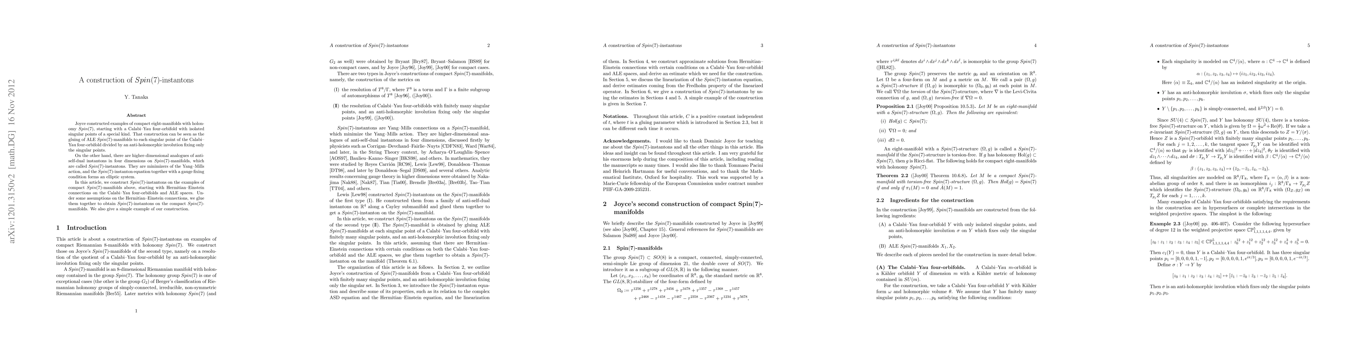 Thumbnail for A construction of Spin(7)-instantons