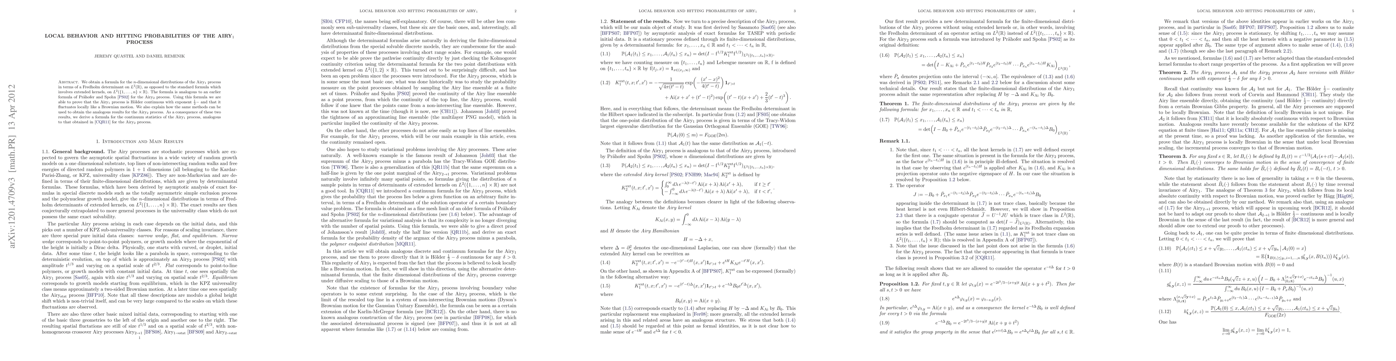 Thumbnail for Local behavior and hitting probabilities of the Airy1 process