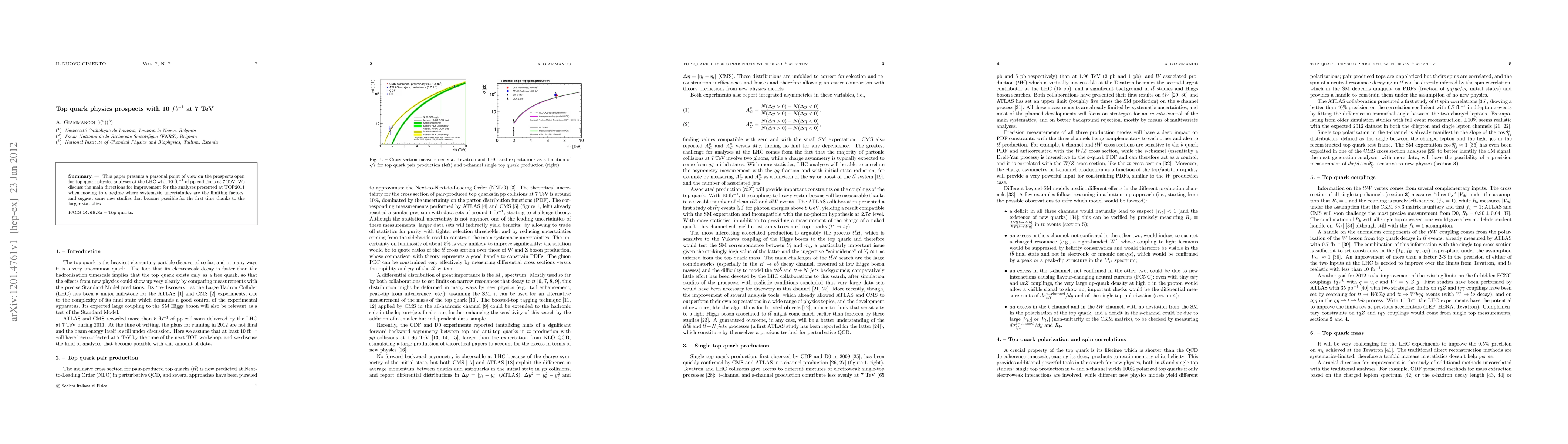 Thumbnail for Top quark physics prospects with 10 fb^{-1} at 7 TeV