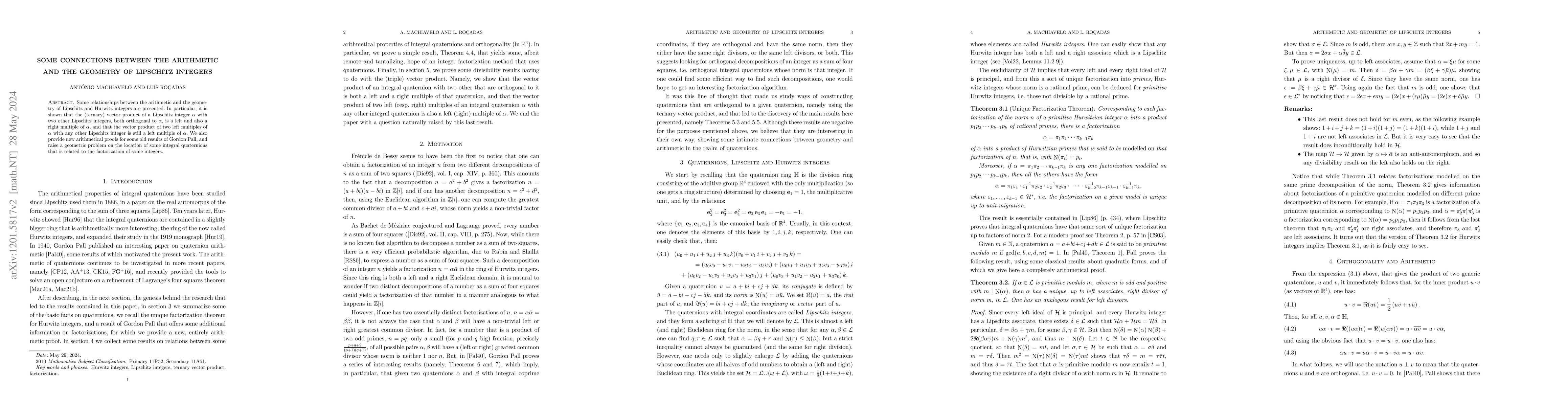 Thumbnail for Some Connections Between The Arithmetic and The Geometry of Lipschitz
  Integers