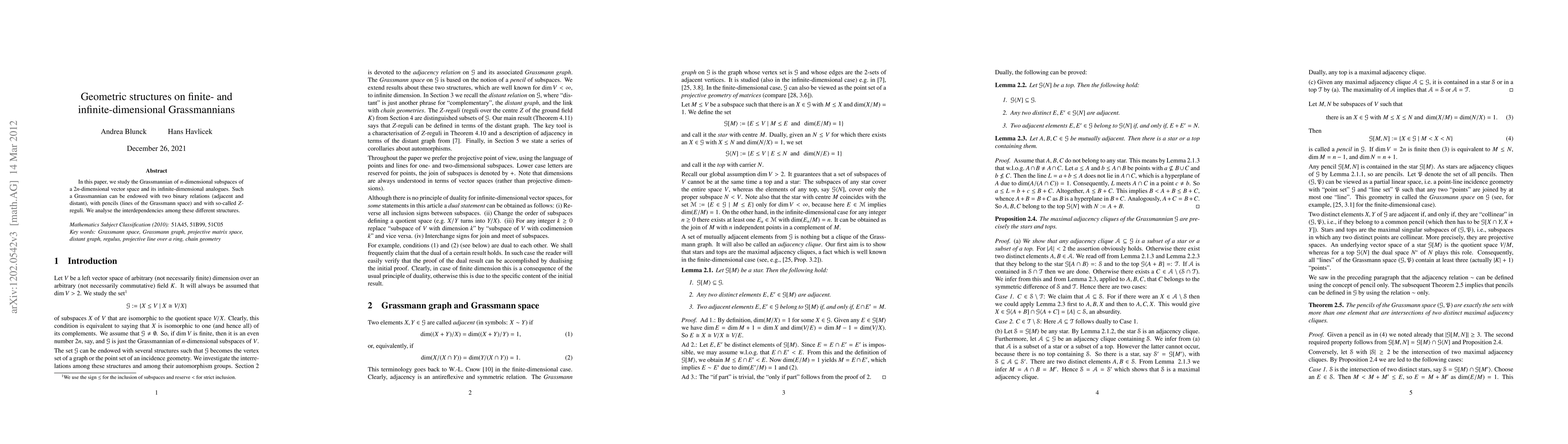 Thumbnail for Geometric structures on finite- and infinite-dimensional Grassmannians