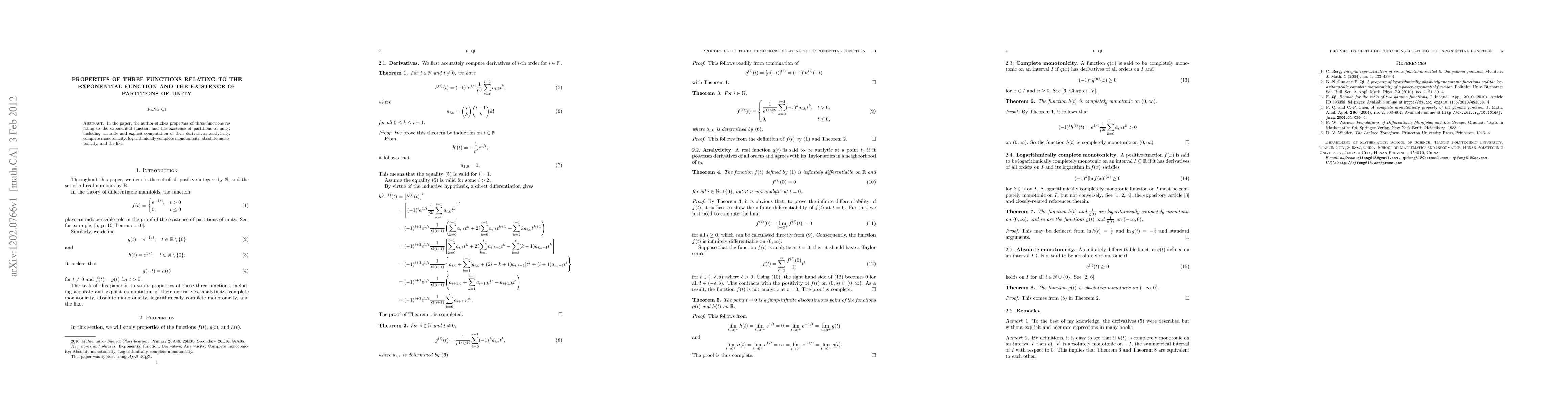 Thumbnail for Properties of three functions relating to the exponential function and
  the existence of partitions of unity