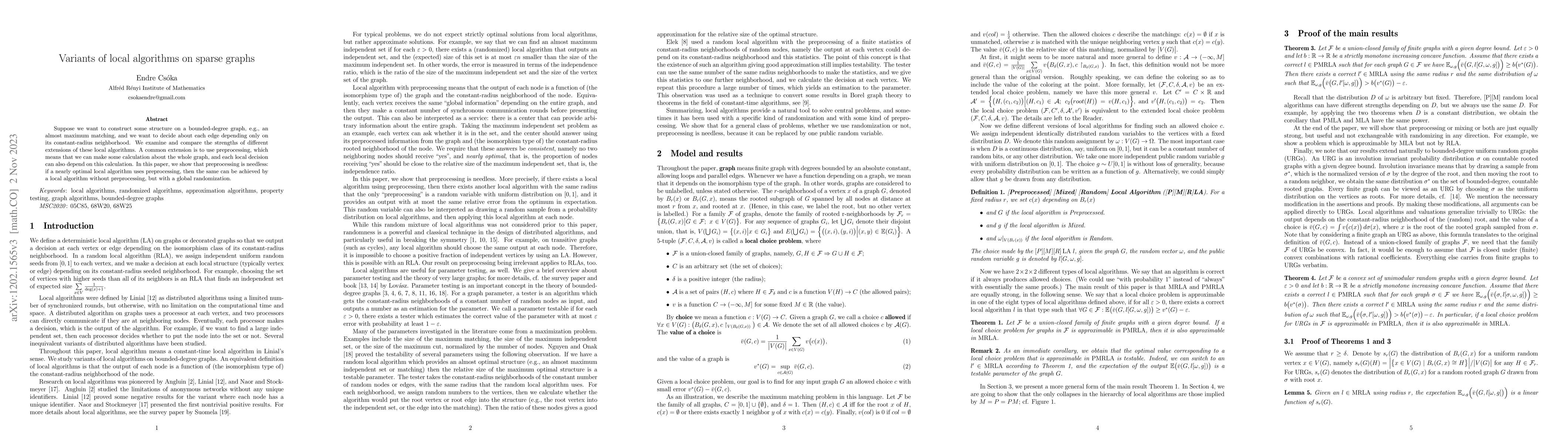 Thumbnail for Variants of local algorithms on sparse graphs