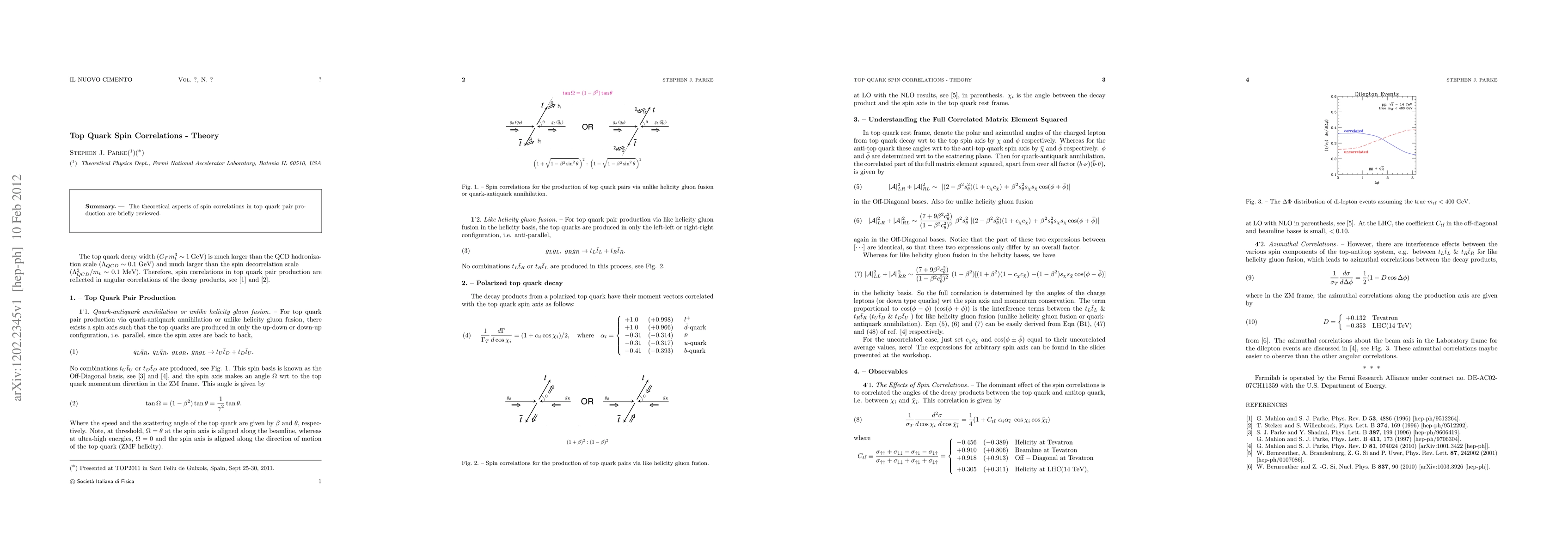 Thumbnail for Top Quark Spin Correlations - Theory