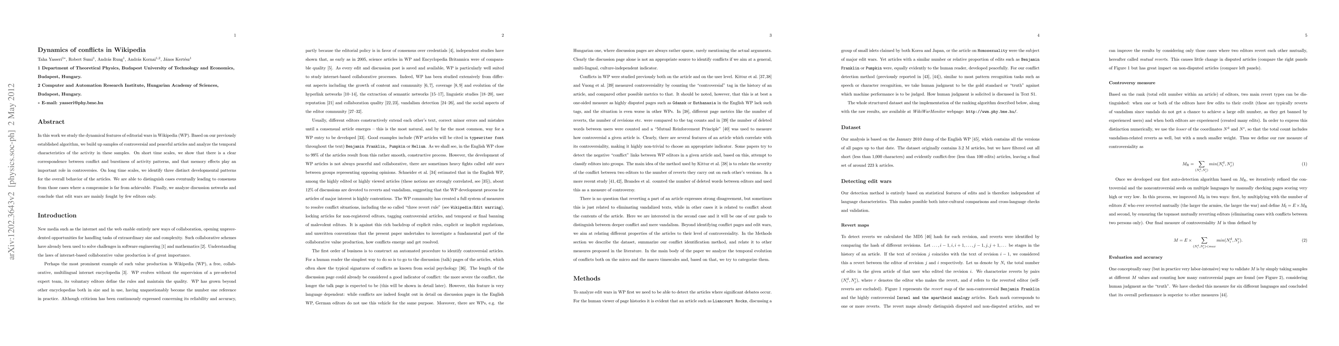 Thumbnail for Dynamics of conflicts in Wikipedia
