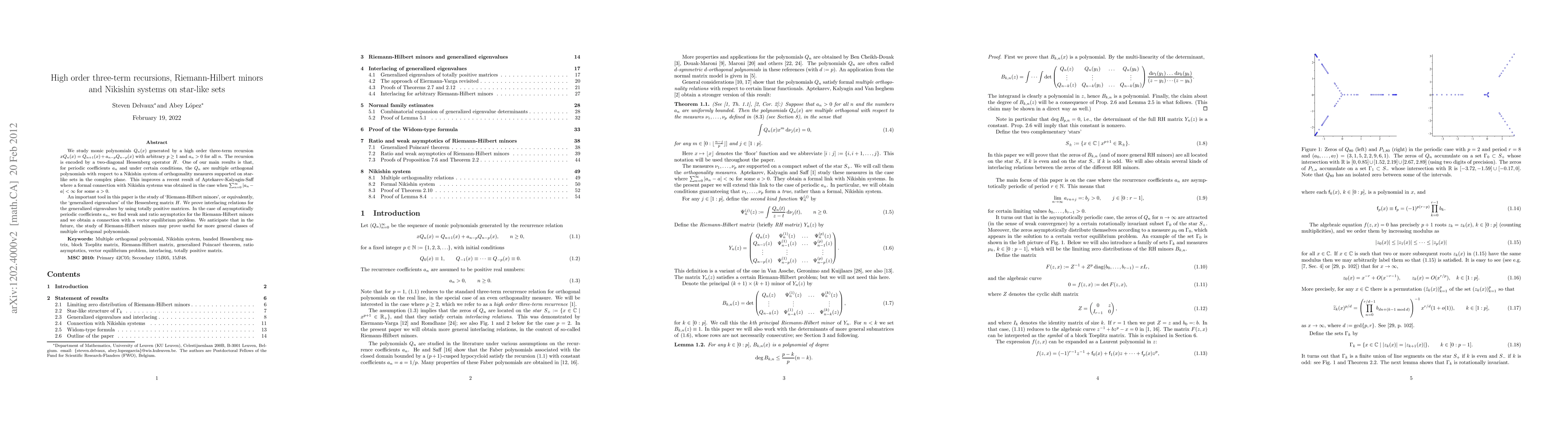 Thumbnail for High order three-term recursions, Riemann-Hilbert minors and Nikishin
  systems on star-like sets