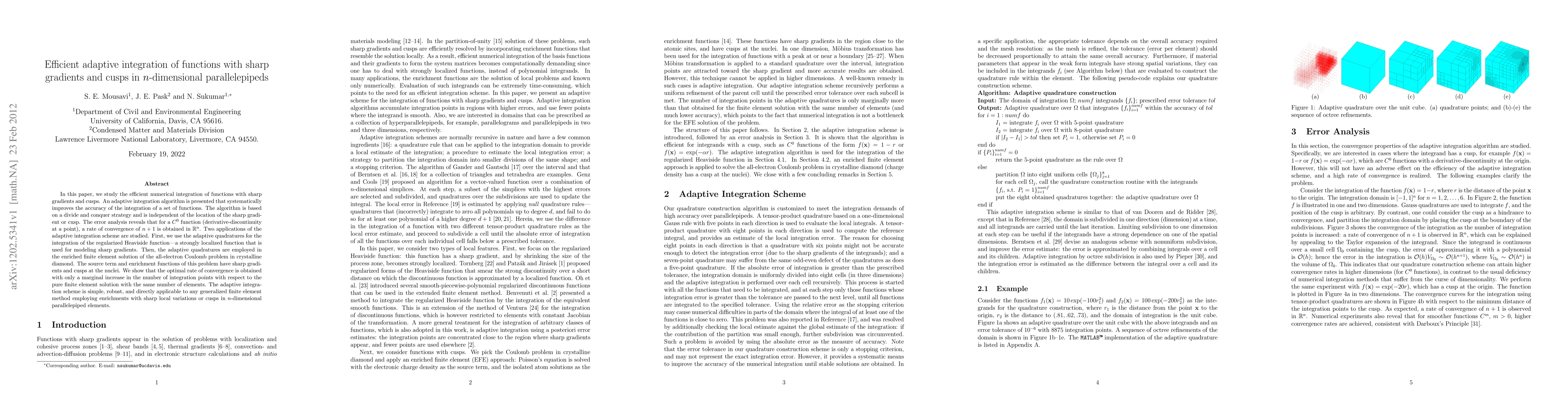 Thumbnail for Efficient adaptive integration of functions with sharp gradients and
  cusps in n-dimensional parallelepipeds
