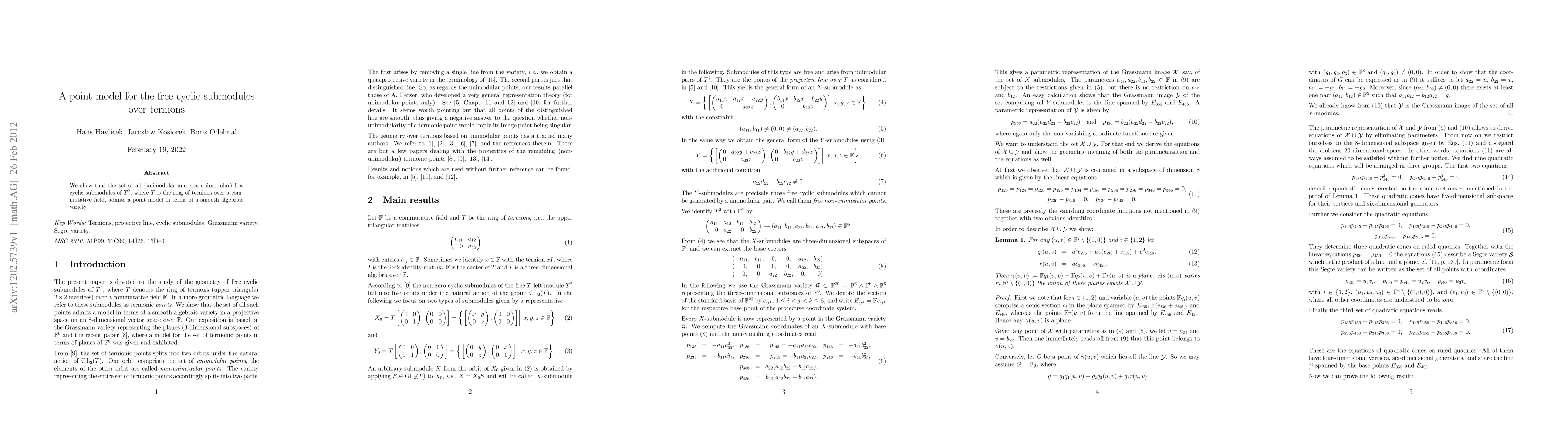 Thumbnail for A point model for the free cyclic submodules over ternions