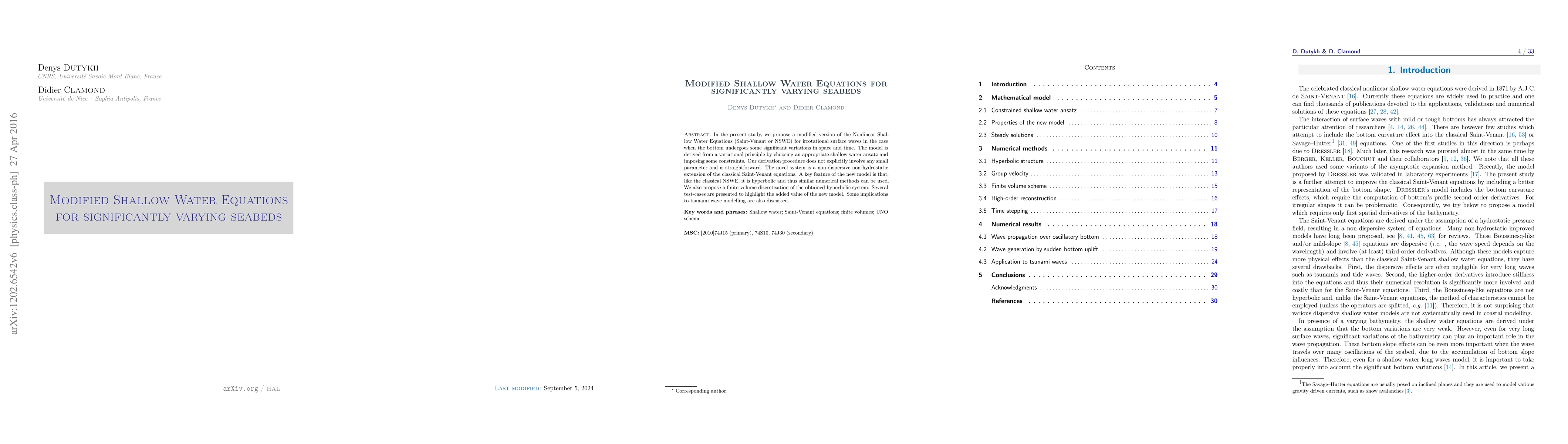 Thumbnail for Modified Shallow Water Equations for significantly varying seabeds