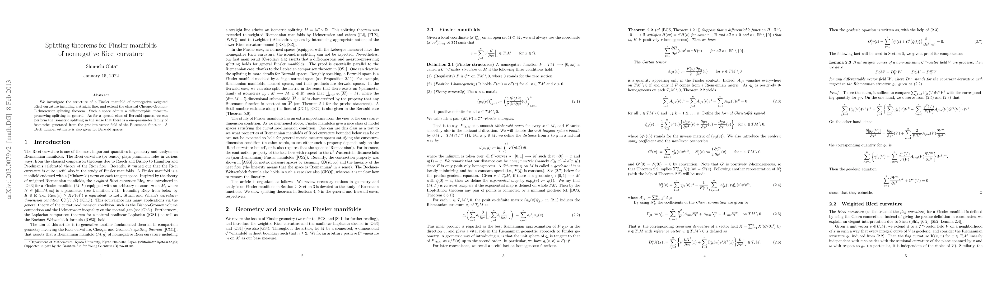 Thumbnail for Splitting theorems for Finsler manifolds of nonnegative Ricci curvature