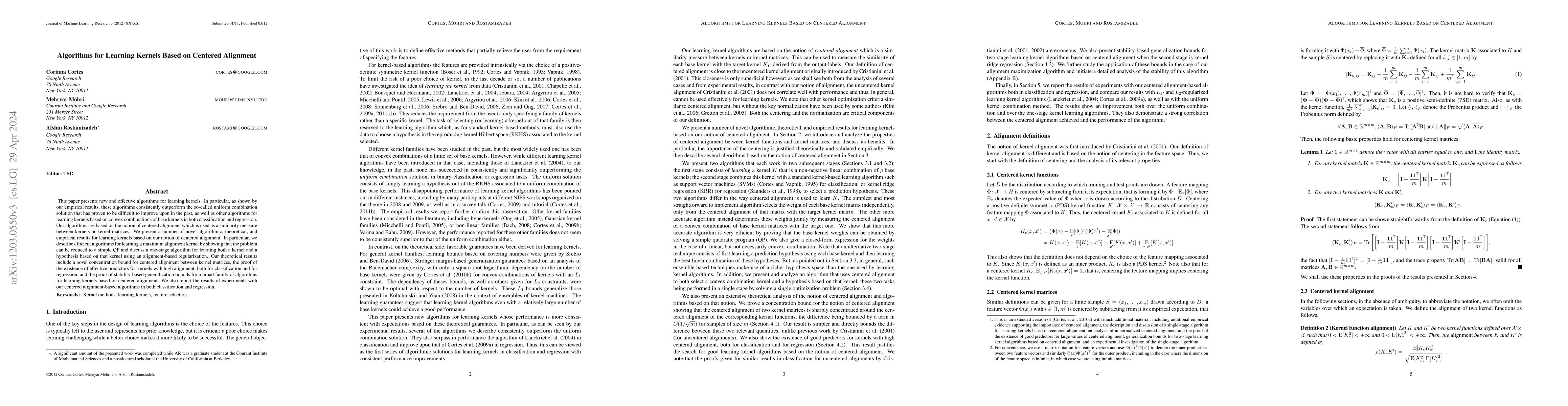 Thumbnail for Algorithms for Learning Kernels Based on Centered Alignment