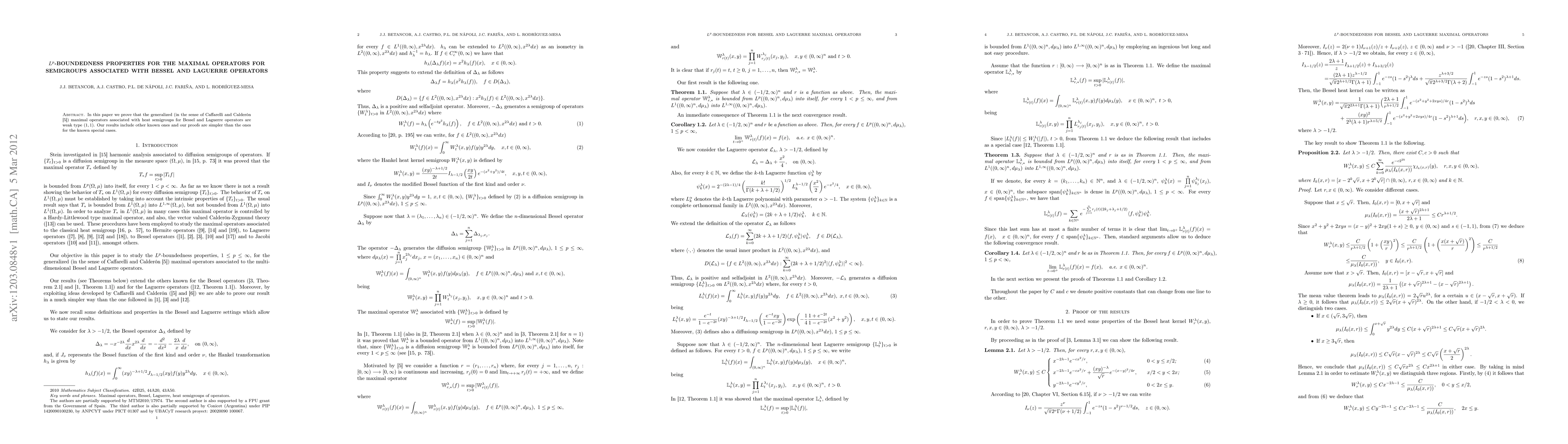 Thumbnail for $L^p$-boundedness properties for the maximal operators for semigroups
  associated with Bessel and Laguerre operators
