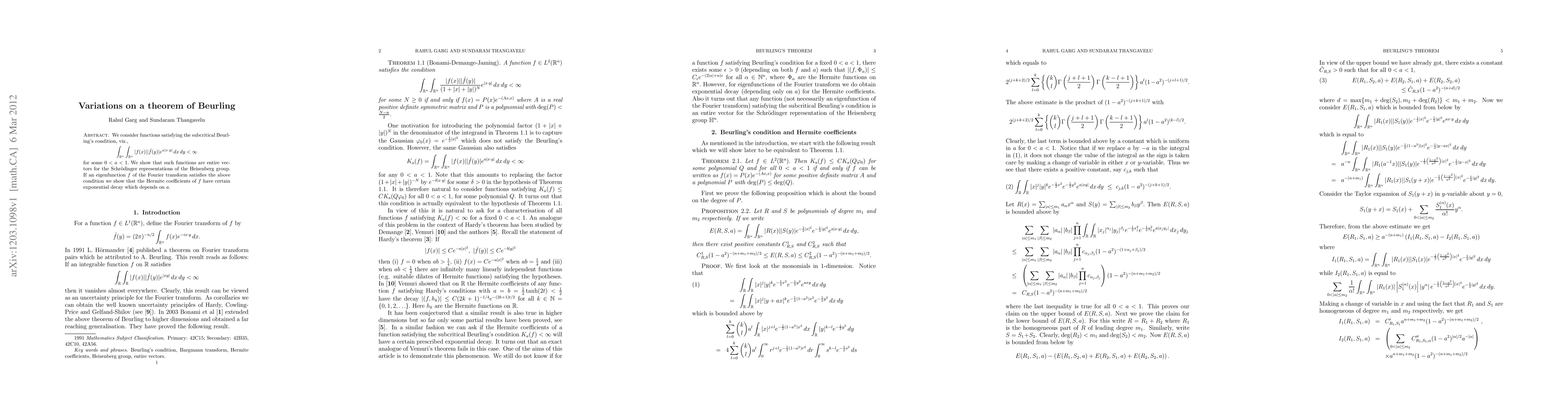 Thumbnail for Variations on a theorem of Beurling