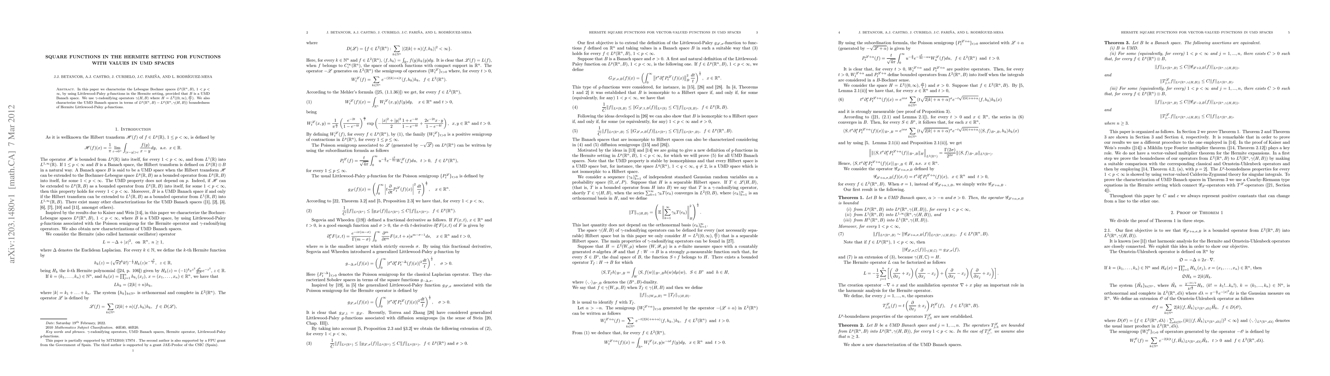 Thumbnail for Square functions in the Hermite setting for functions with values in UMD
  spaces