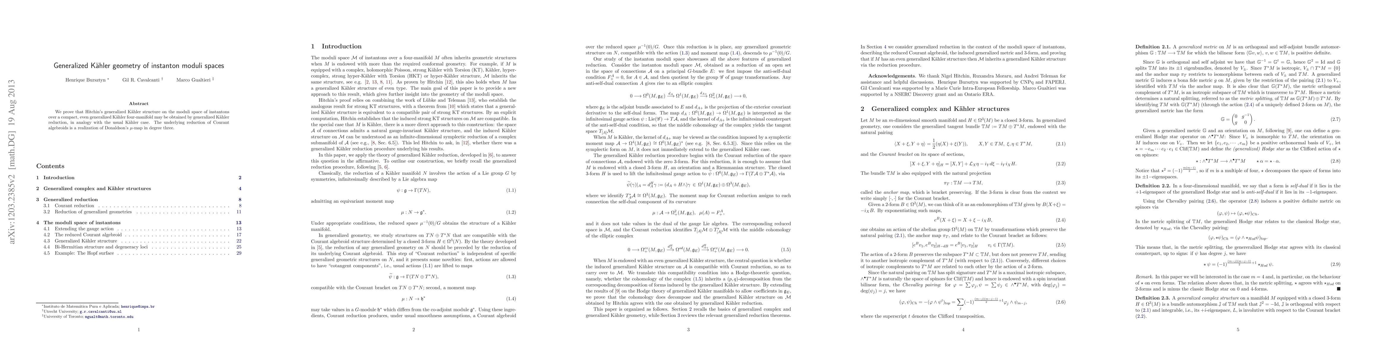 Thumbnail for Generalized Kaehler geometry of instanton moduli spaces
