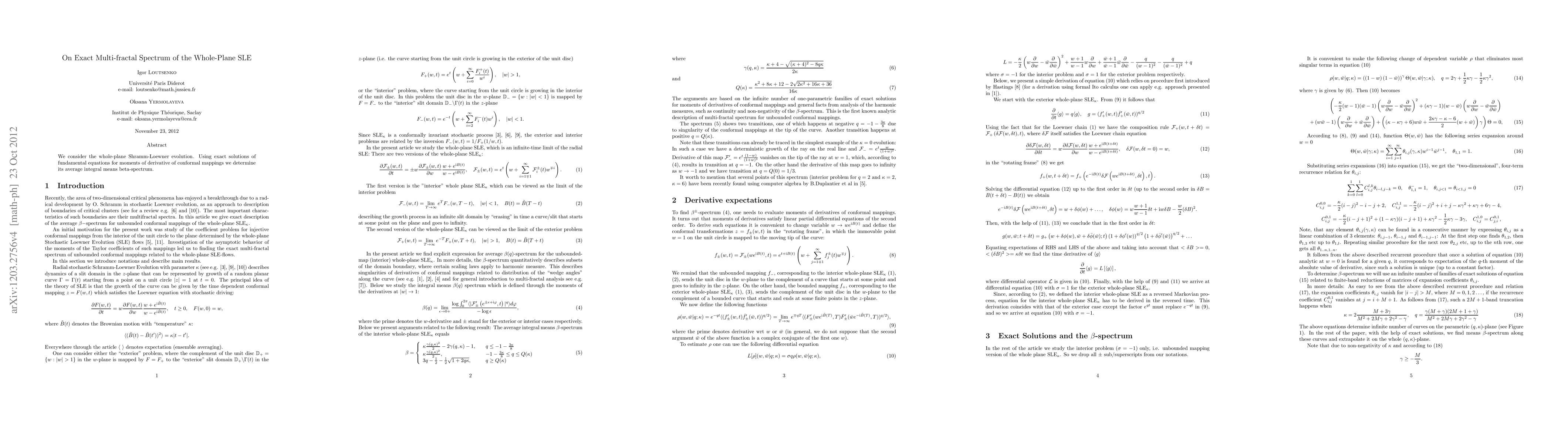 Thumbnail for On Exact Multi-fractal Spectrum of the Whole-Plane SLE
