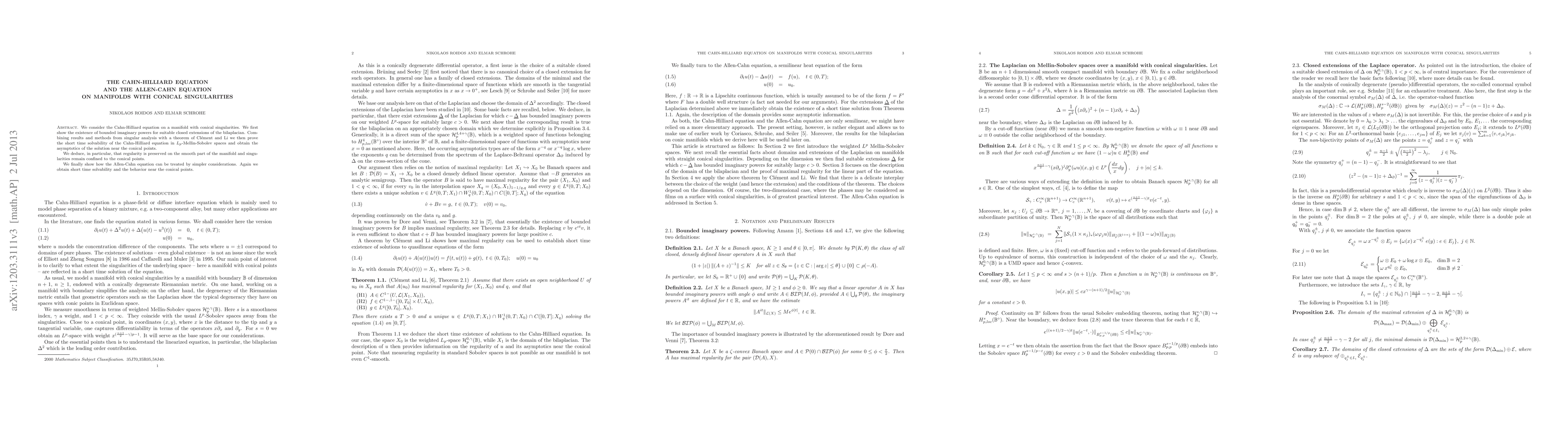 Thumbnail for The Cahn-Hilliard Equation and the Allen-Cahn Equation on Manifolds with
  Conical Singularities