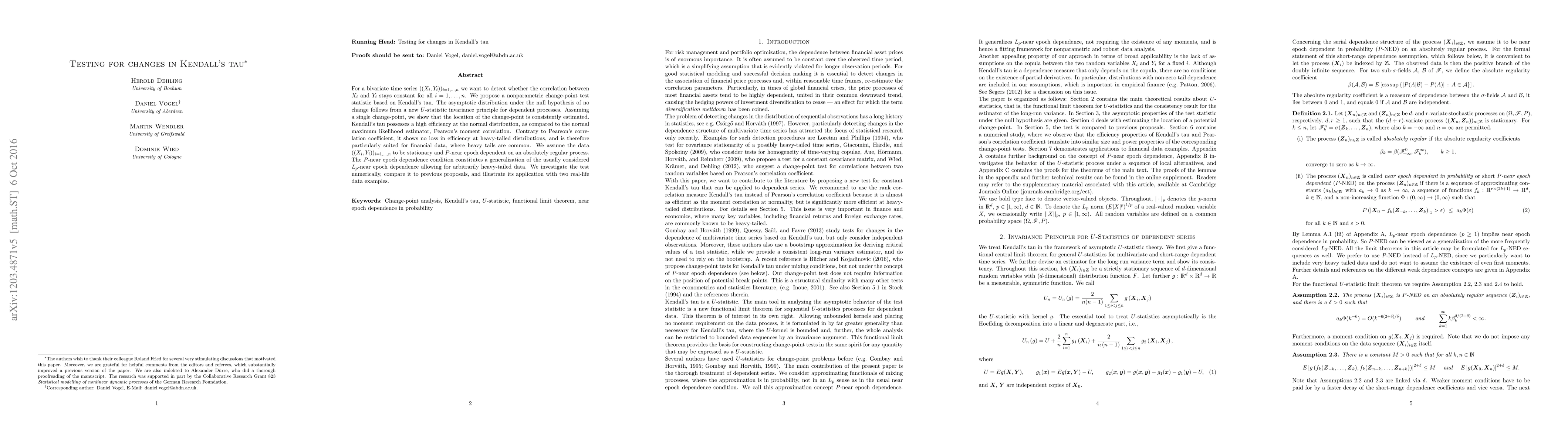 Thumbnail for Testing for Changes in Kendall's Tau