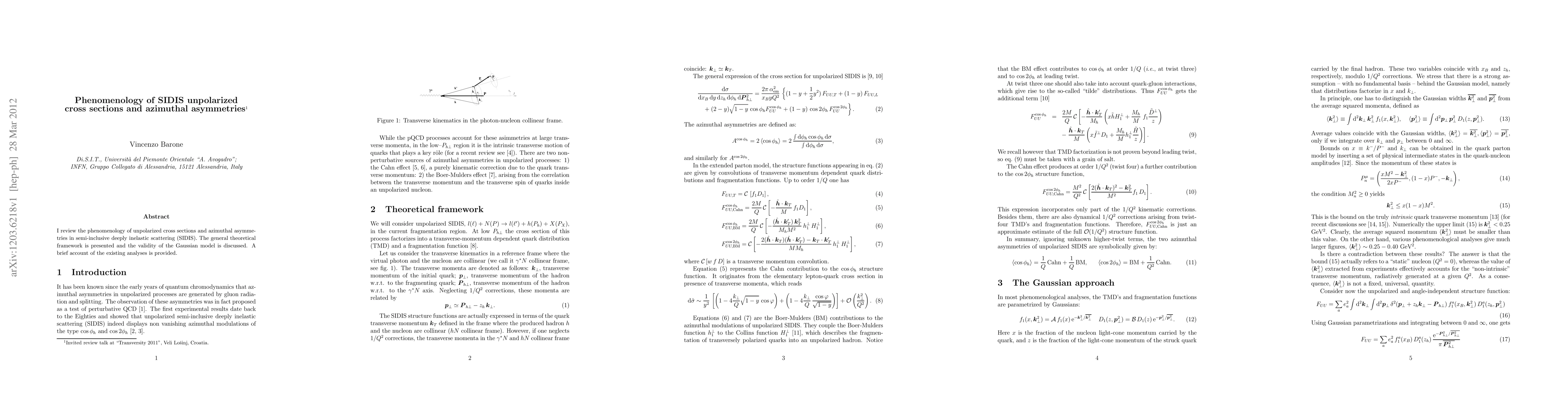 Thumbnail for Phenomenology of SIDIS unpolarized cross sections and azimuthal
  asymmetries