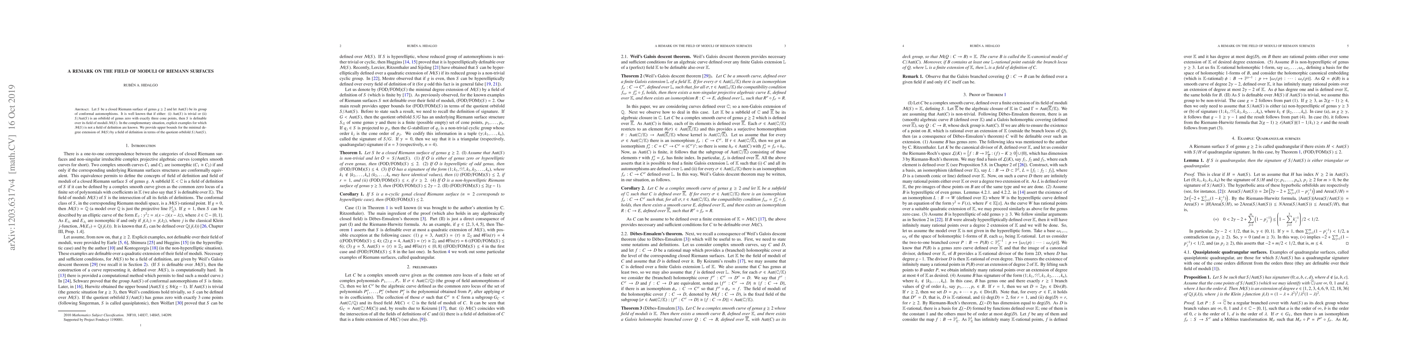 Thumbnail for A remark on the field of moduli of Riemann surfaces