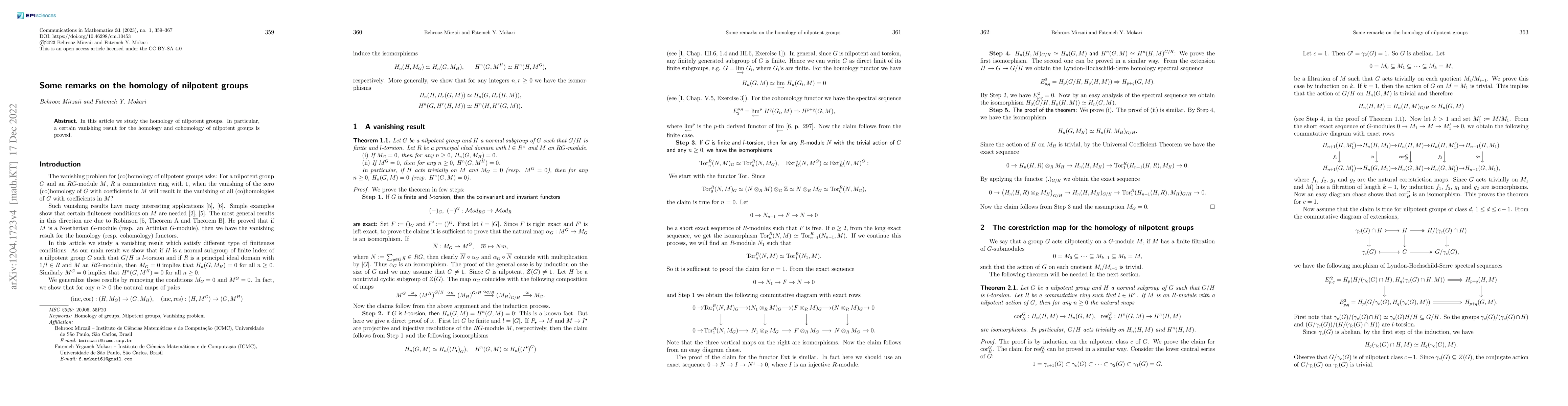 Thumbnail for Some remarks on the homology of nilpotent groups