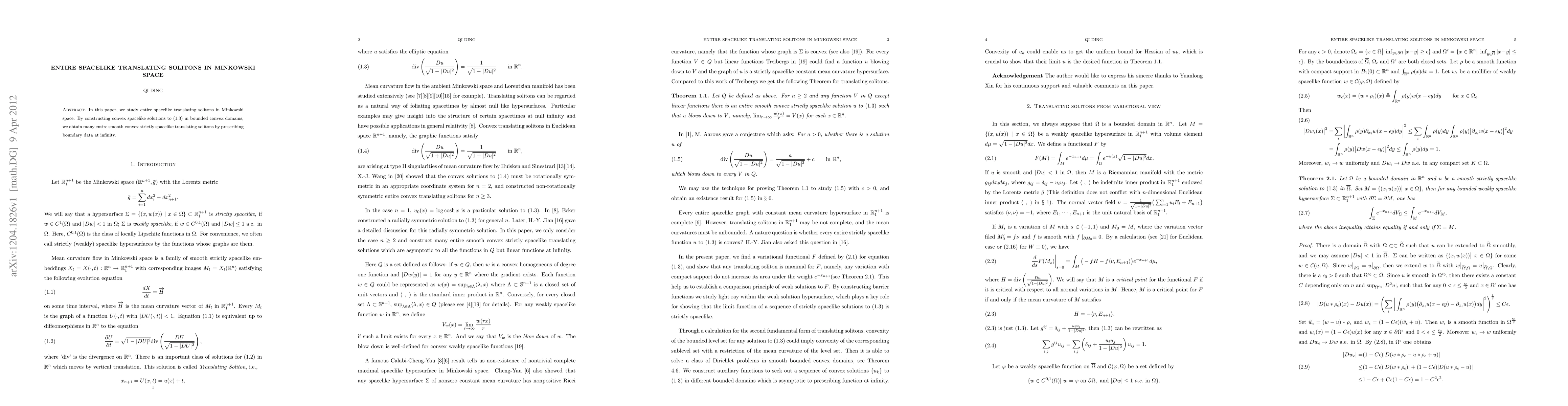 Thumbnail for Entire spacelike translating solitons in Minkowski space
