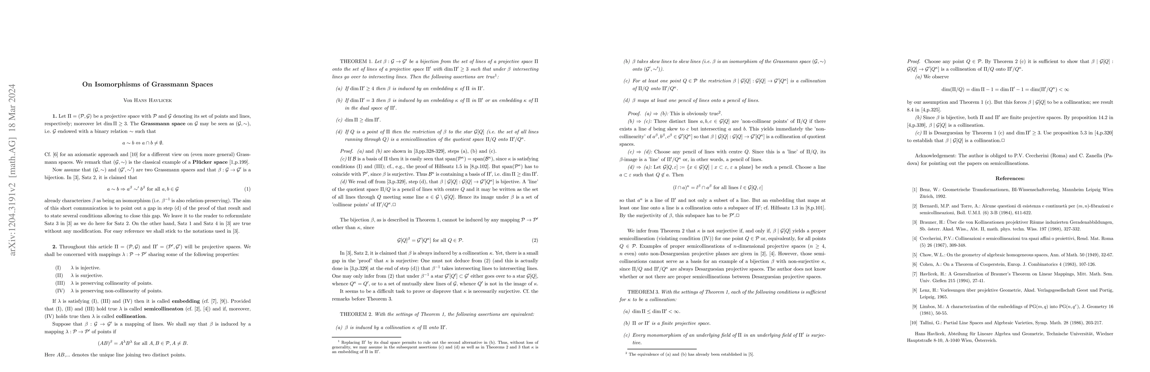 Thumbnail for On Isomorphisms of Grassmann Spaces