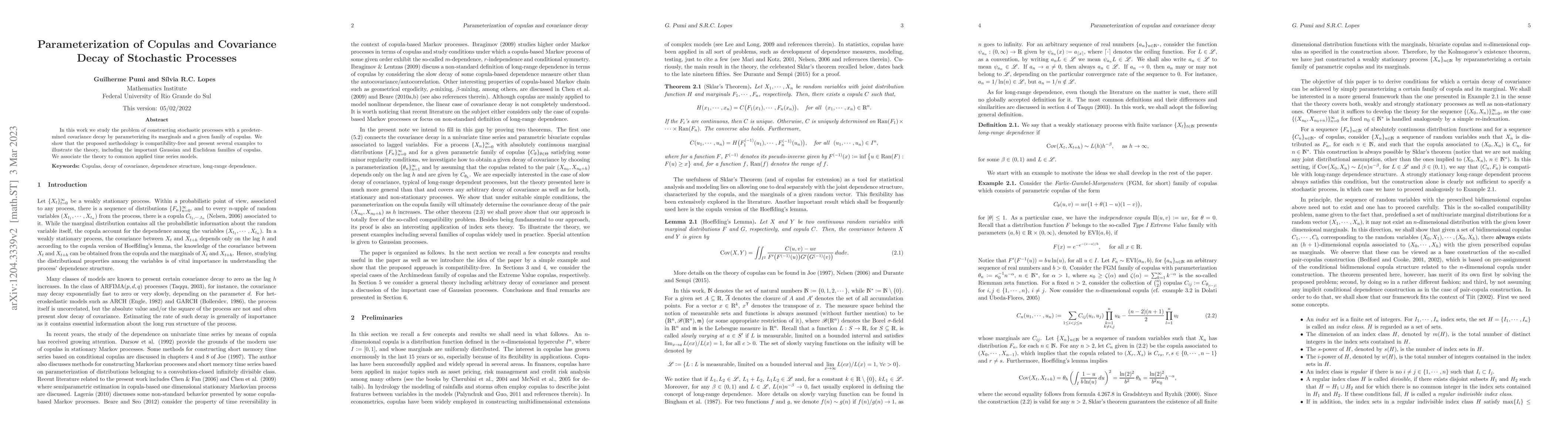 Thumbnail for Parameterization of Copulas and Covariance Decay of Stochastic Processes