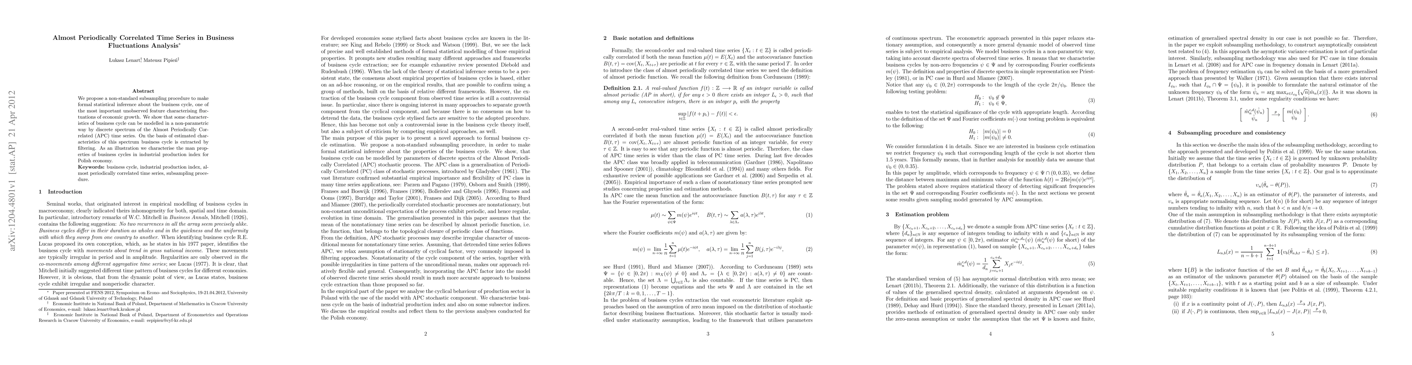 Thumbnail for Almost Periodically Correlated Time Series in Business Fluctuations
  Analysis