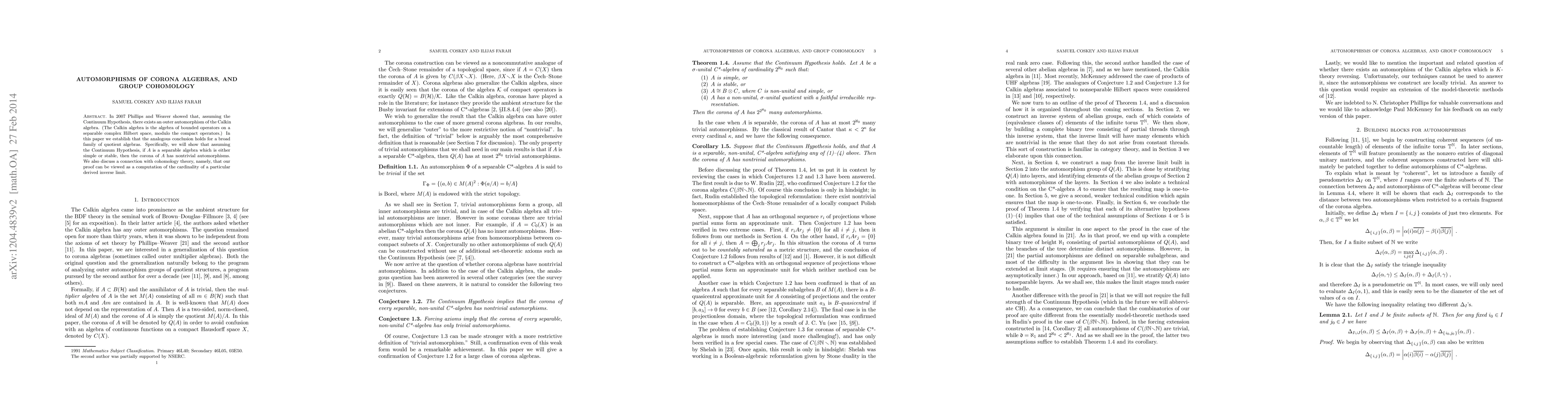 Thumbnail for Automorphisms of corona algebras, and group cohomology