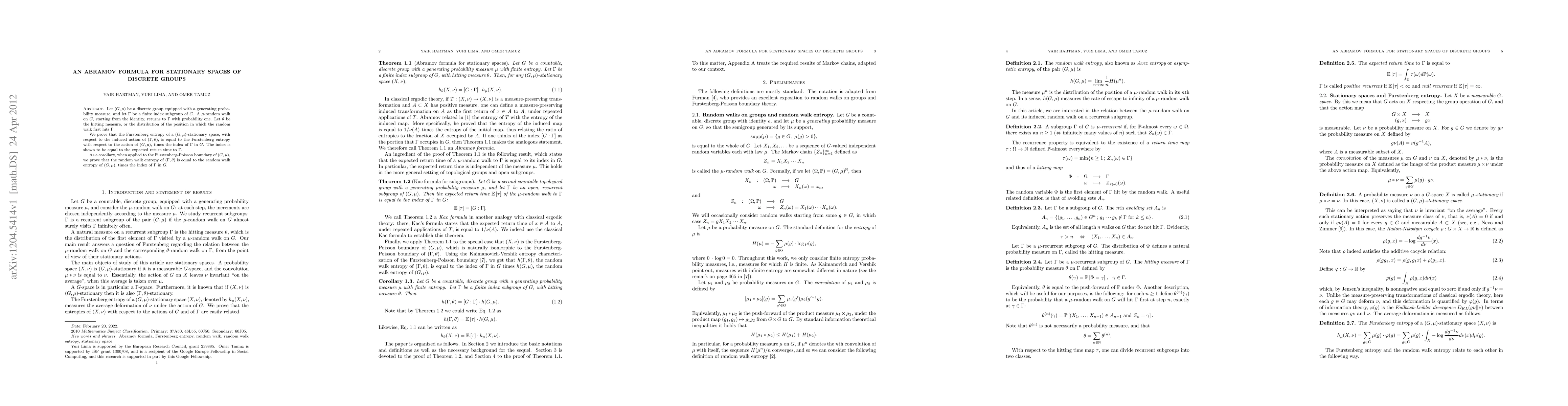 Thumbnail for An Abramov formula for stationary spaces of discrete groups