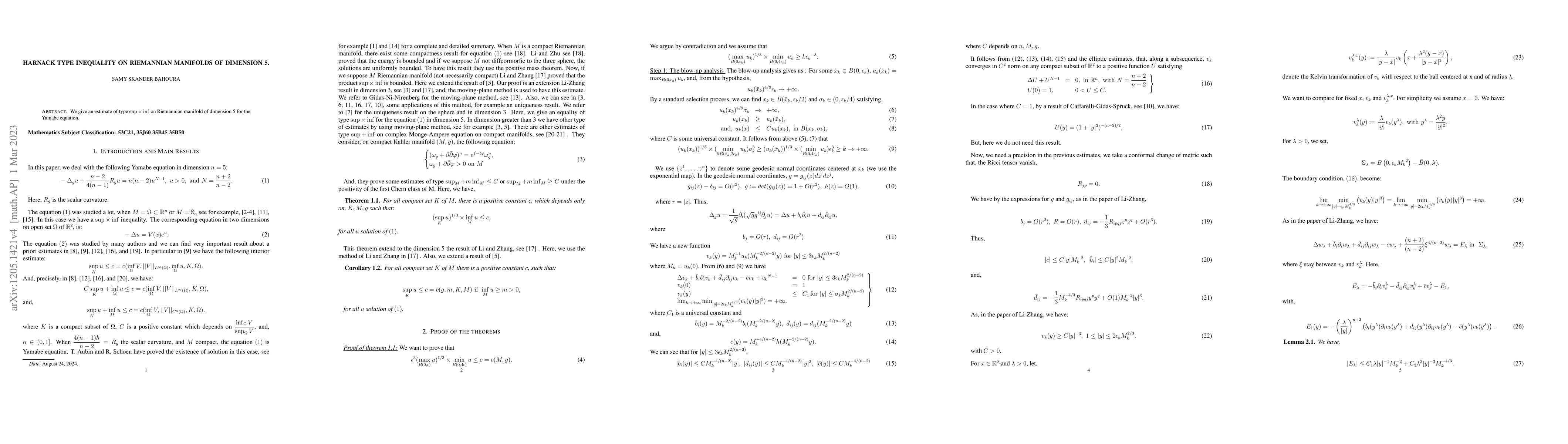 Thumbnail for Harnack type inequality on Riemannian manifolds of dimension 5