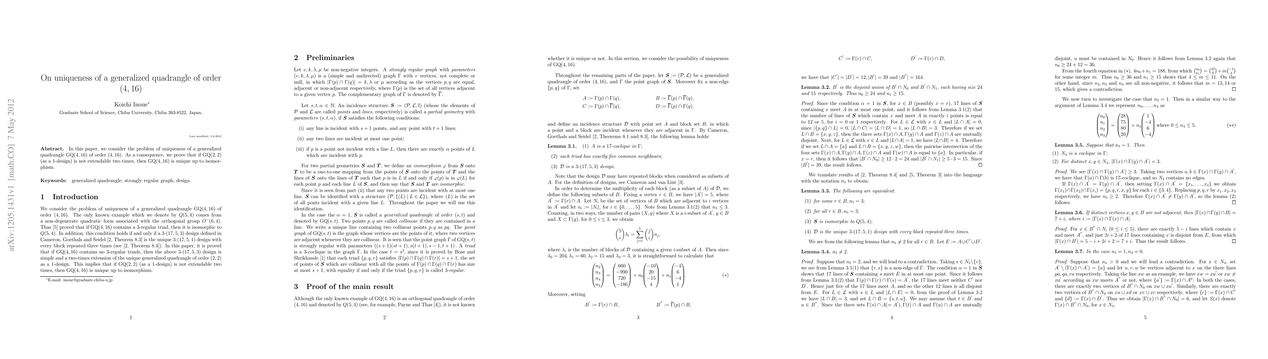 Thumbnail for The uniqueness of a generalized quadrangle of order (4,16)