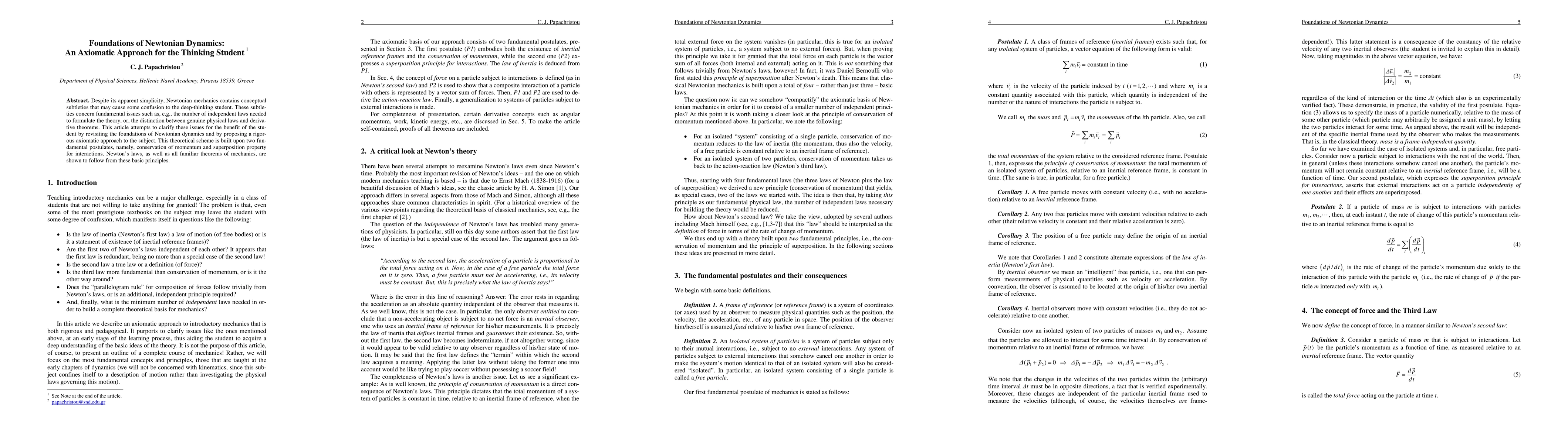 Thumbnail for Foundations of Newtonian Dynamics: An Axiomatic Approach for the
  Thinking Student