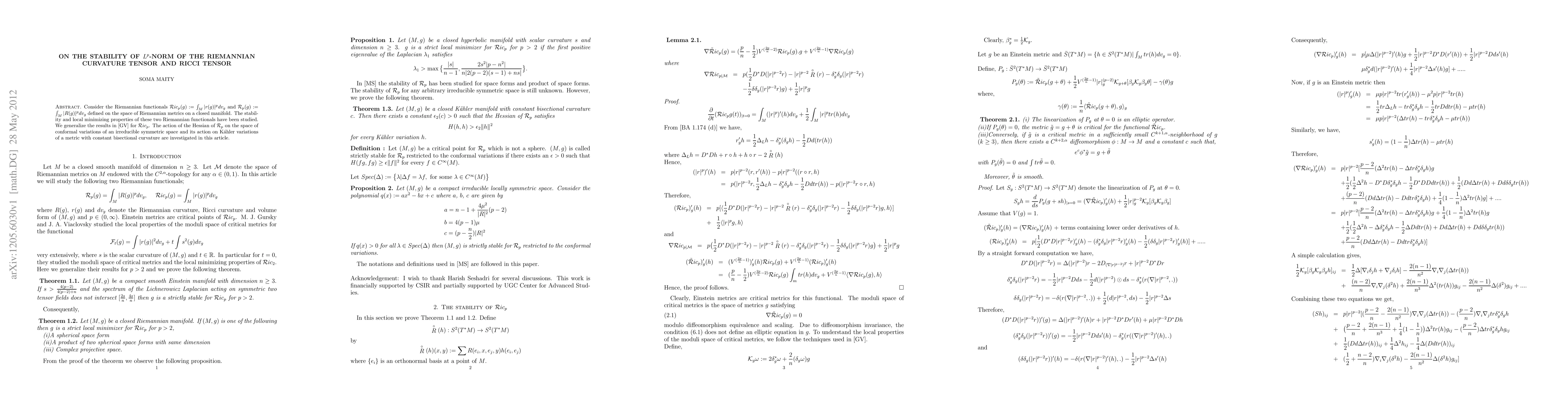 Thumbnail for Stability of the L^p-Norm of the Curvature Tensor at Kahler Space Forms