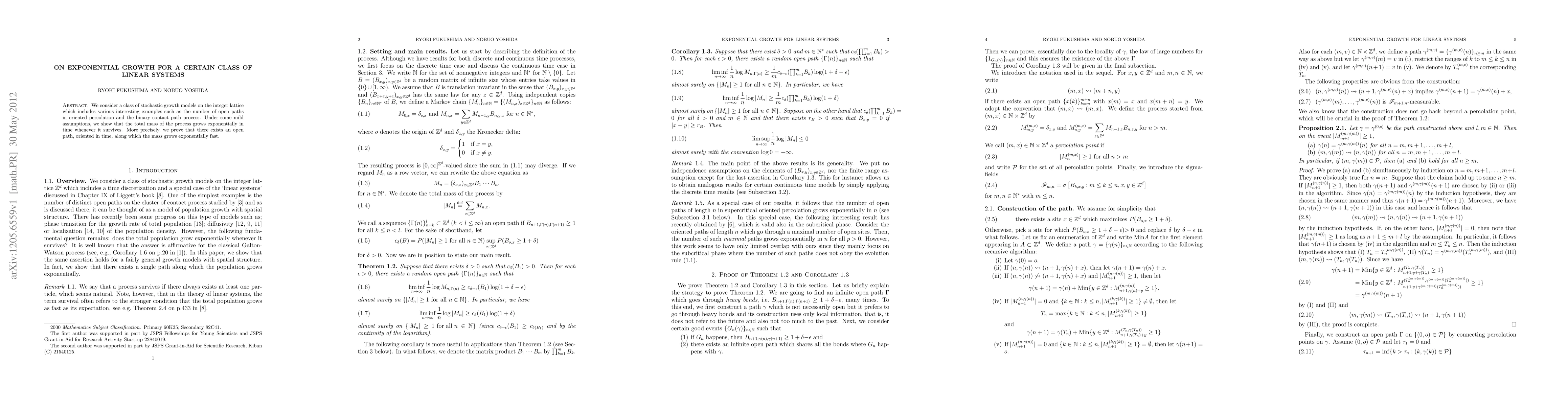 Thumbnail for On exponential growth for a certain class of linear systems