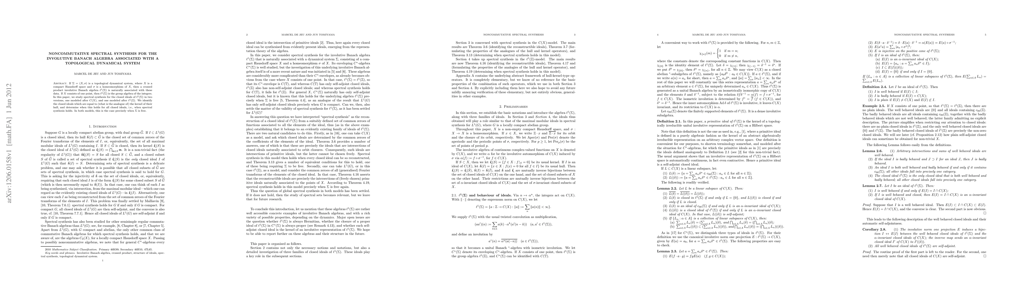Thumbnail for Noncommutative spectral synthesis for the involutive Banach algebra
  associated with a topological dynamical system