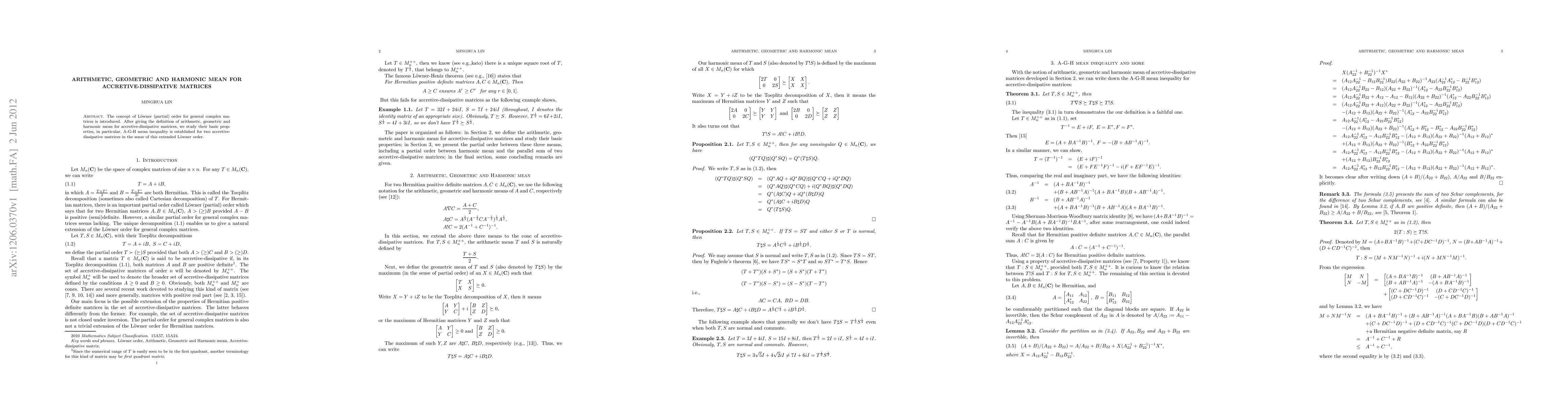 Thumbnail for Arithmetic, geometric, and harmonic means for accretive-dissipative
  matrices
