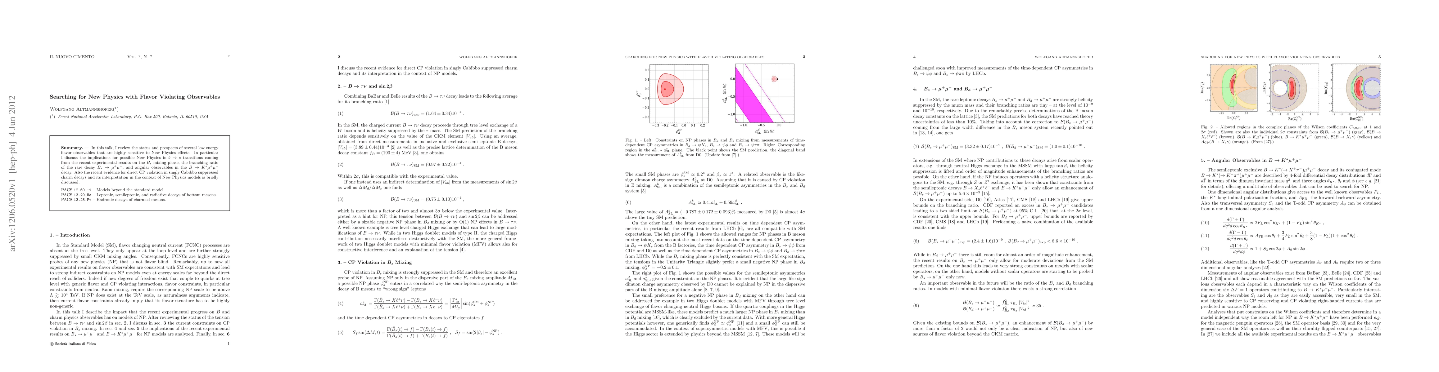 Thumbnail for Searching for New Physics with Flavor Violating Observables