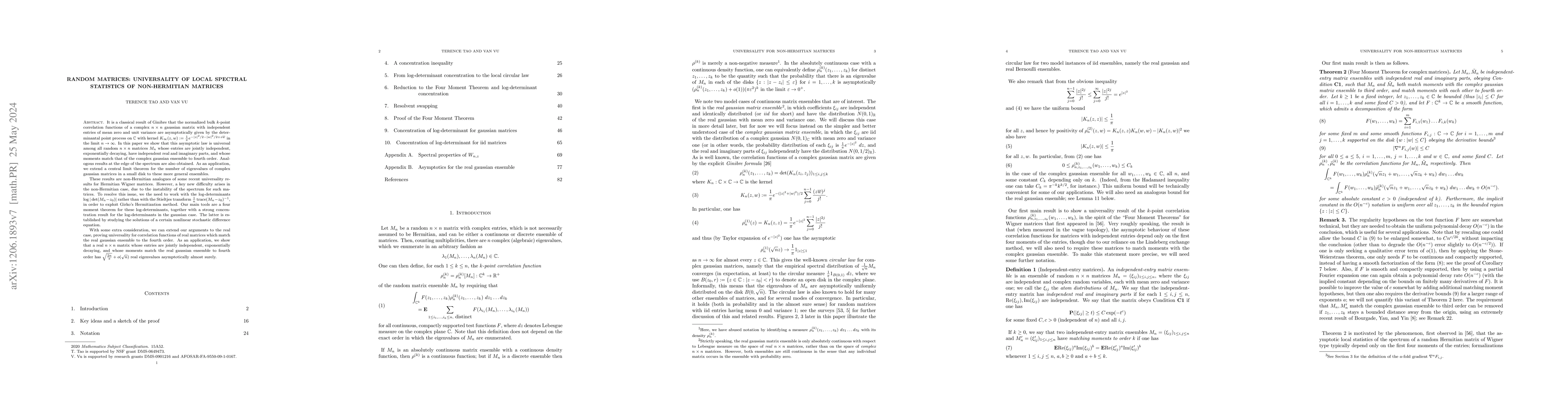 Thumbnail for Random matrices: Universality of local spectral statistics of
  non-Hermitian matrices