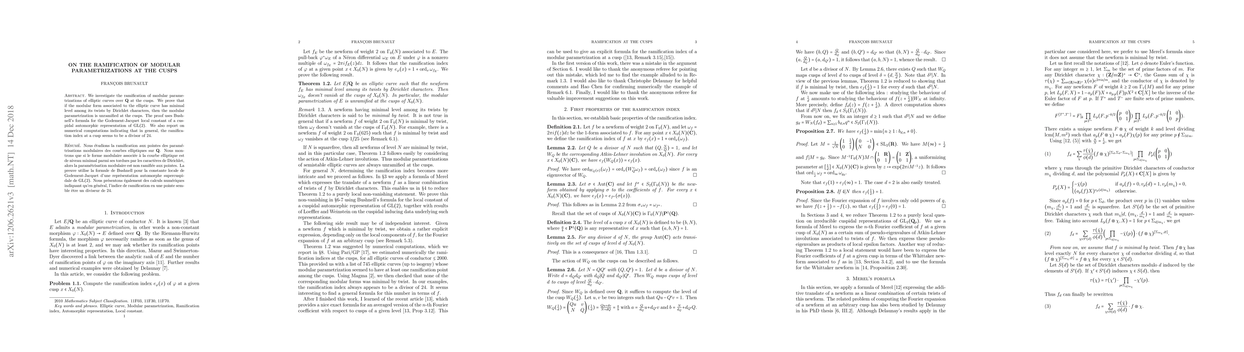 Thumbnail for On the ramification of modular parametrizations at the cusps
