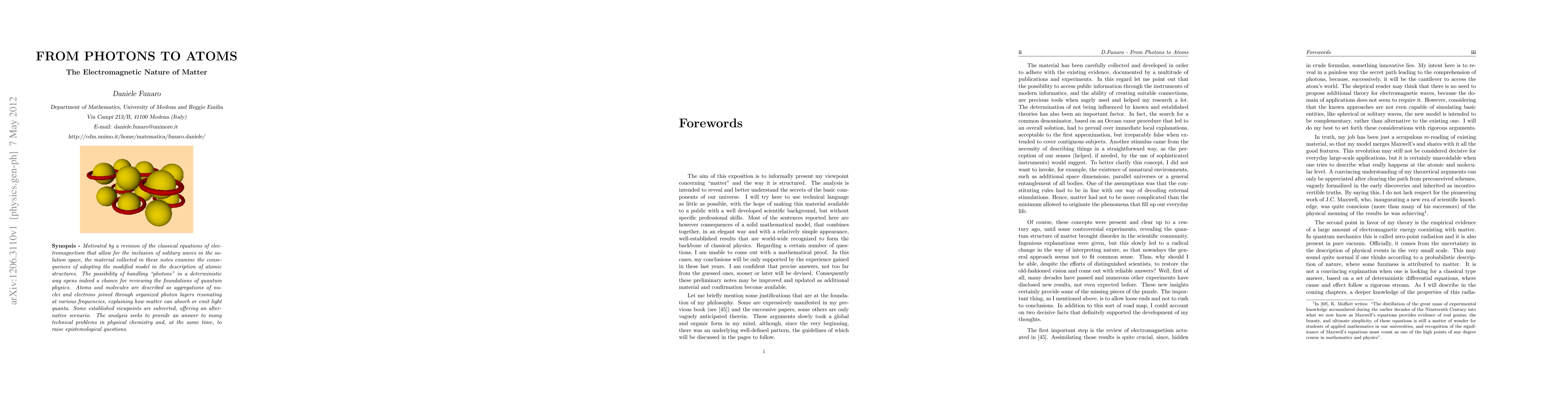 Thumbnail for From Photons to Atoms - The Electromagnetic Nature of Matter