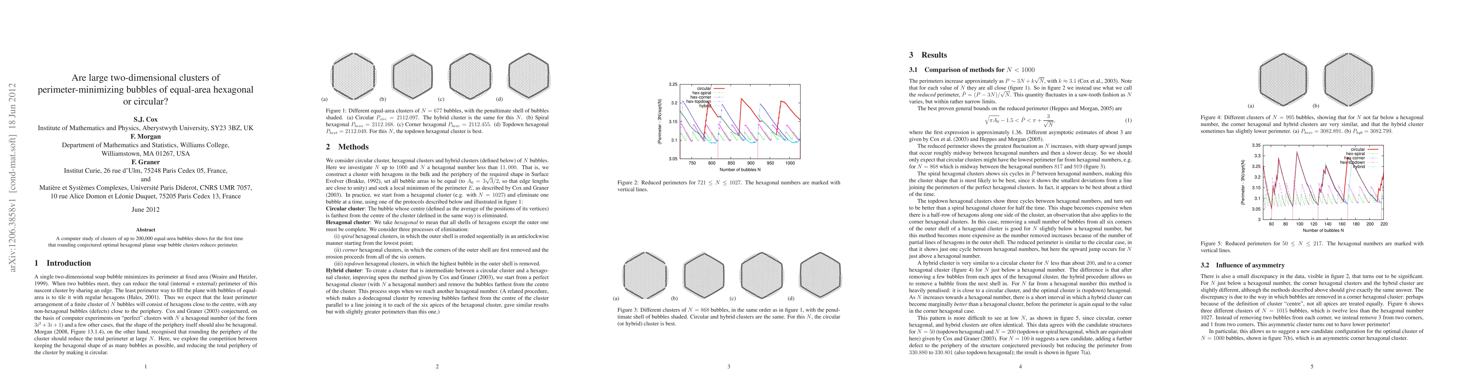 Thumbnail for Are large two-dimensional clusters of perimeter-minimizing bubbles of
  equal-area hexagonal or circular?
