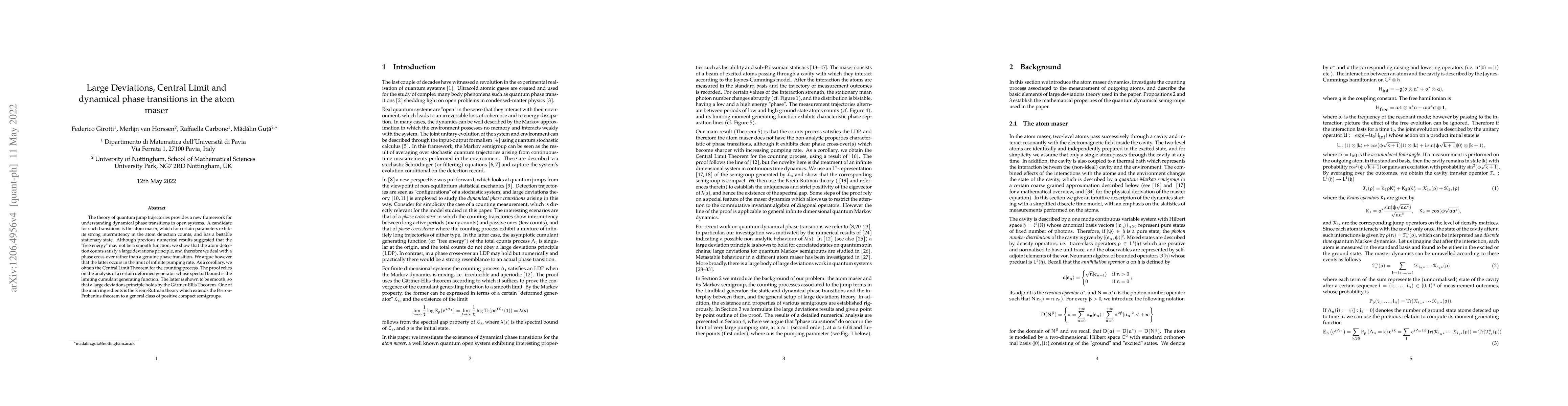 Thumbnail for Large Deviations, Central Limit and dynamical phase transitions in the
  atom maser