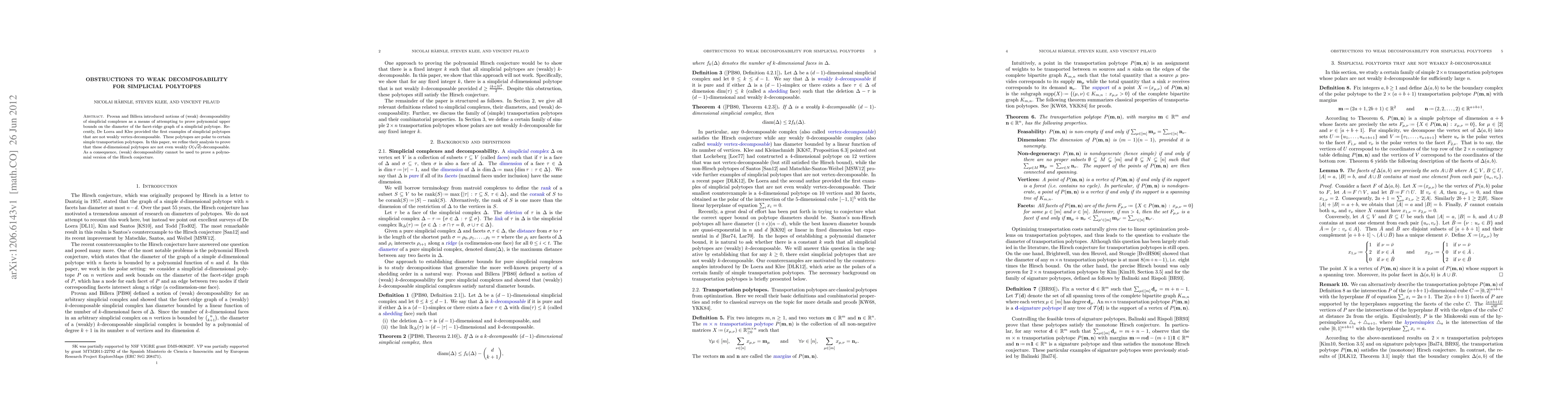Thumbnail for Obstructions to weak decomposability for simplicial polytopes