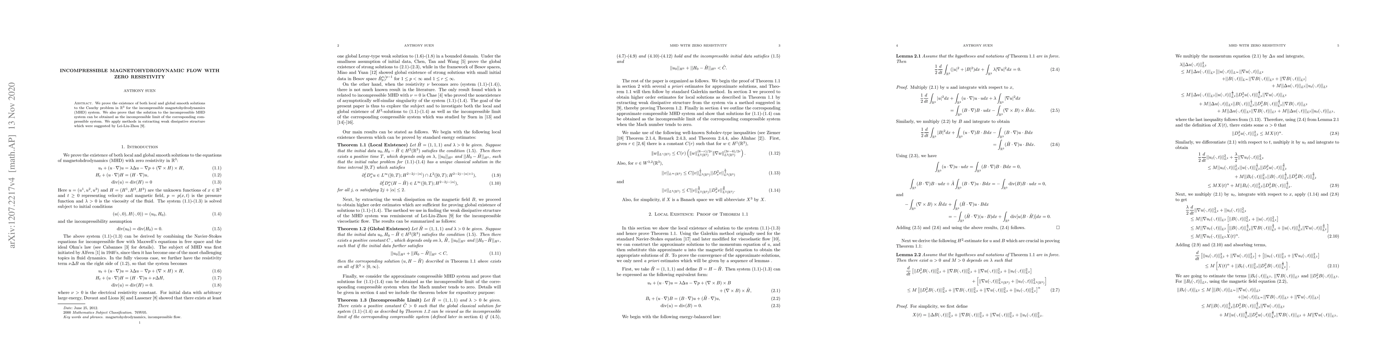 Thumbnail for Incompressible Magnetohydrodynamic Flow with Zero Resistivity