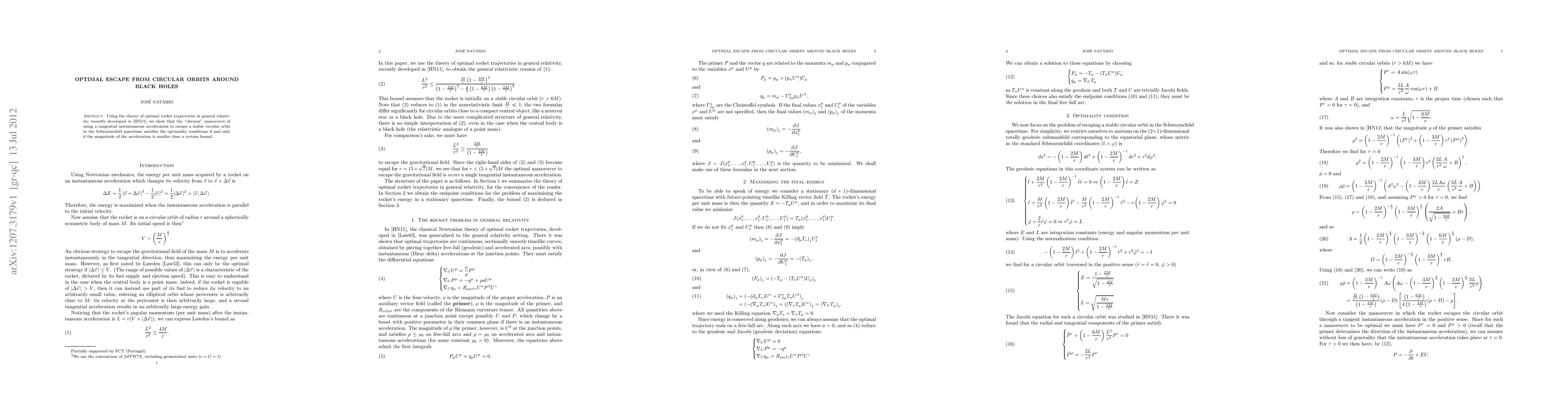 Thumbnail for Optimal escape from circular orbits around black holes
