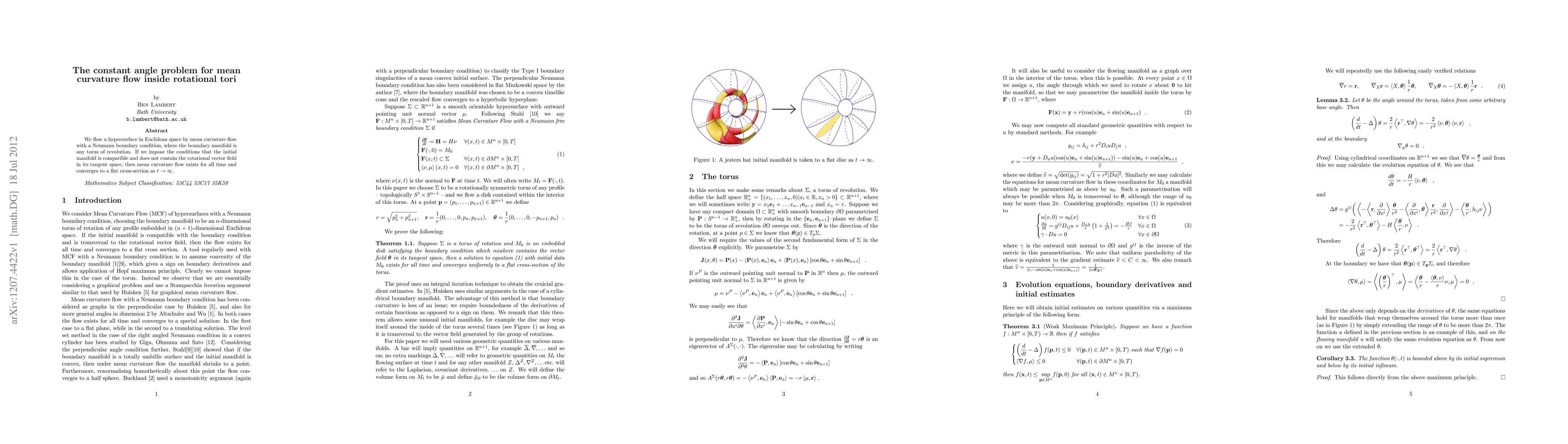 Thumbnail for The constant angle problem for mean curvature flow inside rotational
  tori