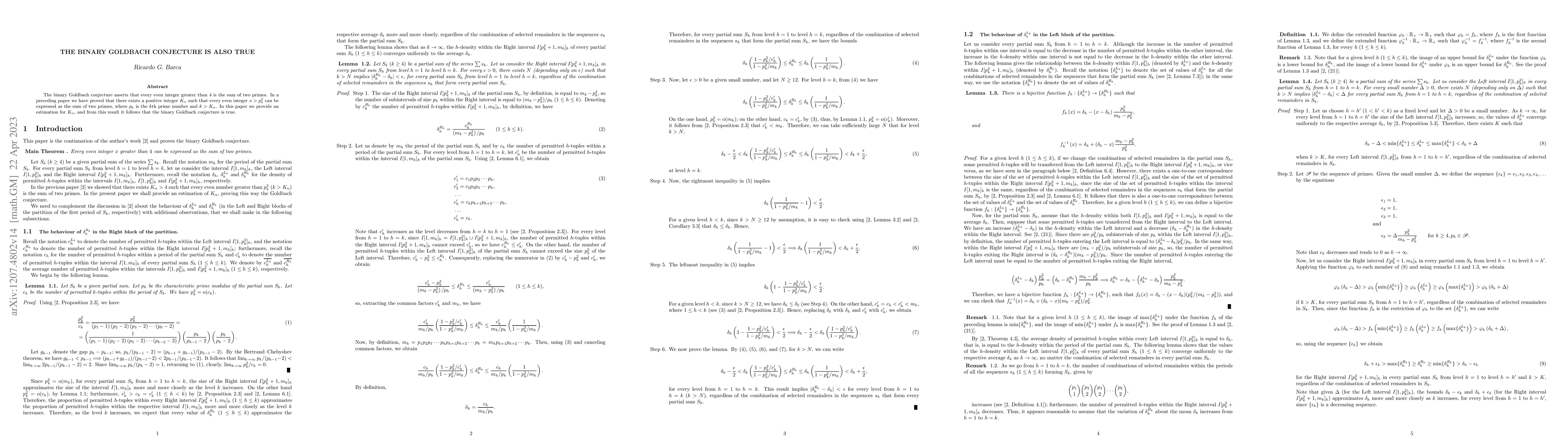 Thumbnail for The binary Goldbach conjecture is also true